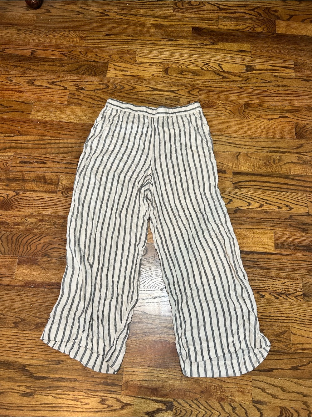 LOFT Cream and Black Striped Wide-Leg Pants